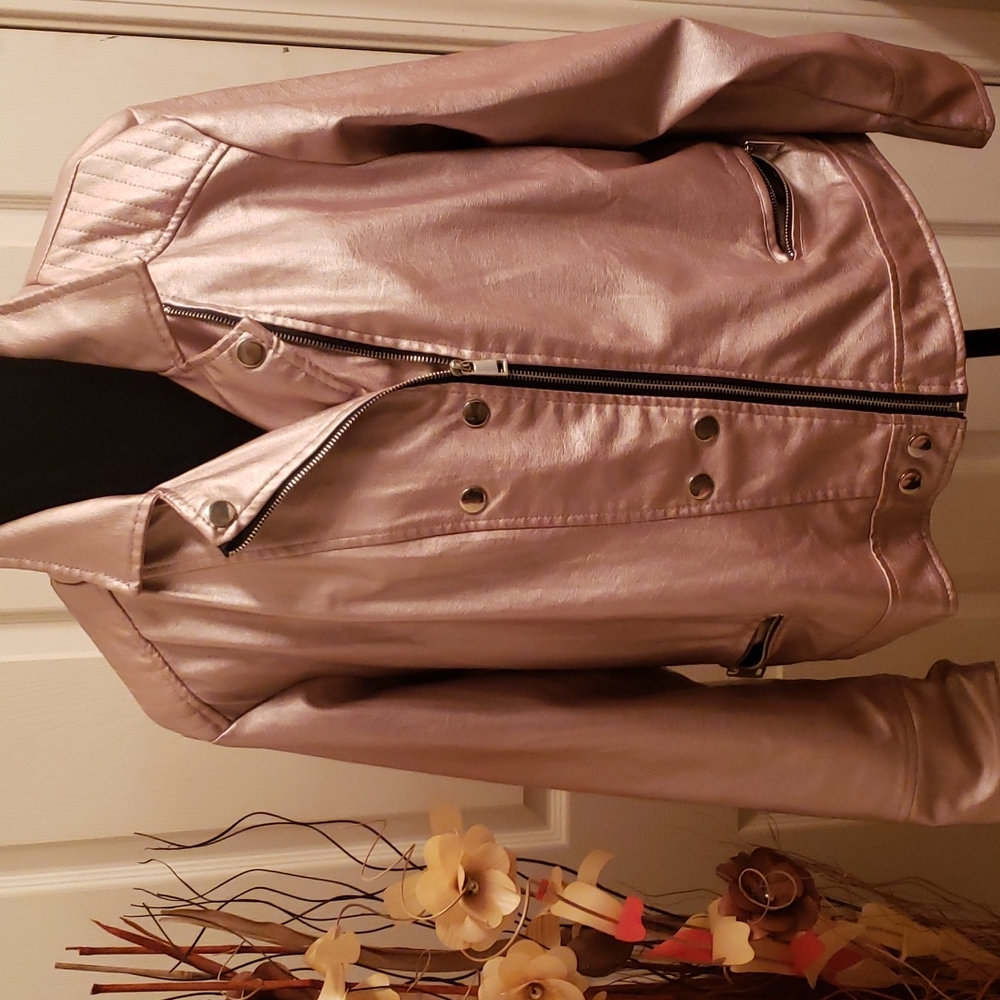 Love Star - Faux Leather Light Pink Polyuerthane Lined jacket Sz 2X